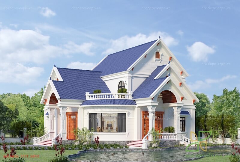 Thiết kế nhà 1 tầng 1 tum mái thái đẹp
