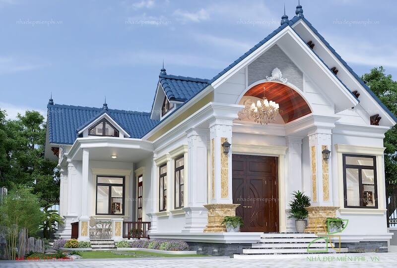 Mẫu nhà 1 tầng 1 tum mái Thái Tân Cổ Điển đẹp, sang trọng