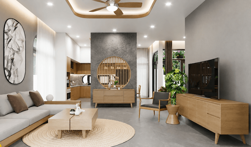 Mẫu thiết kế phòng khách nhà cấp 4 18m2 hiện đại, tinh tế