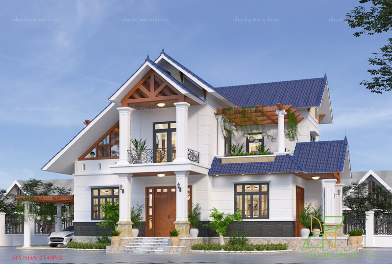 Phối cảnh tổng thể ngoại thất nhà 2 tầng