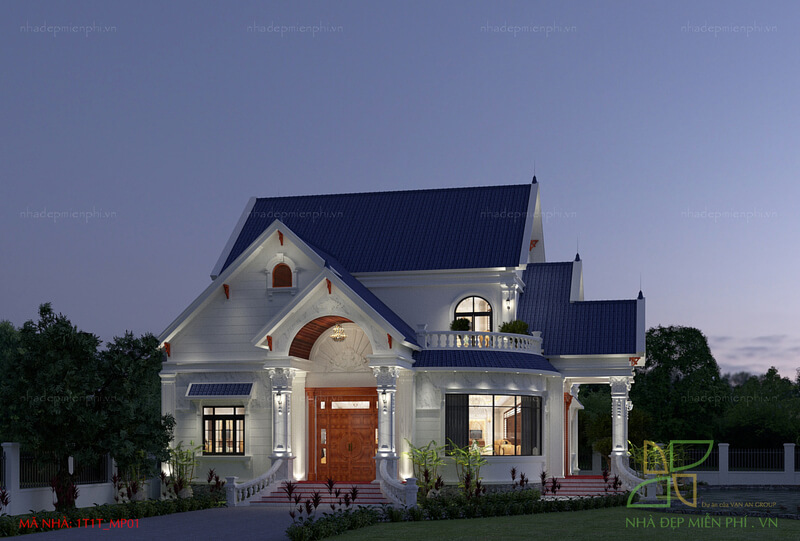 Hệ thống chiếu sáng ngoại thất giúp các chi tiết kiến trúc tiếp tục được nhấn mạnh khi về đêm.