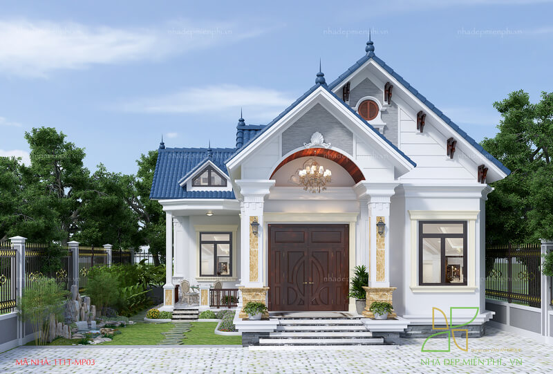 Mẫu nhà 1 tầng được thiết kế hệ mái Thái phân tầng tạo vẻ bề thế