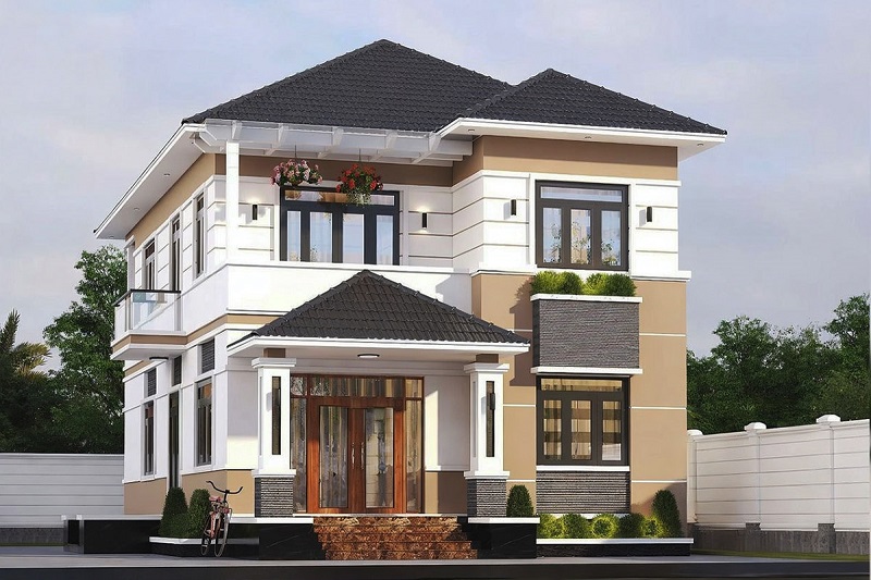 Mẫu nhà 2 tầng 4 phòng ngủ thanh lịch