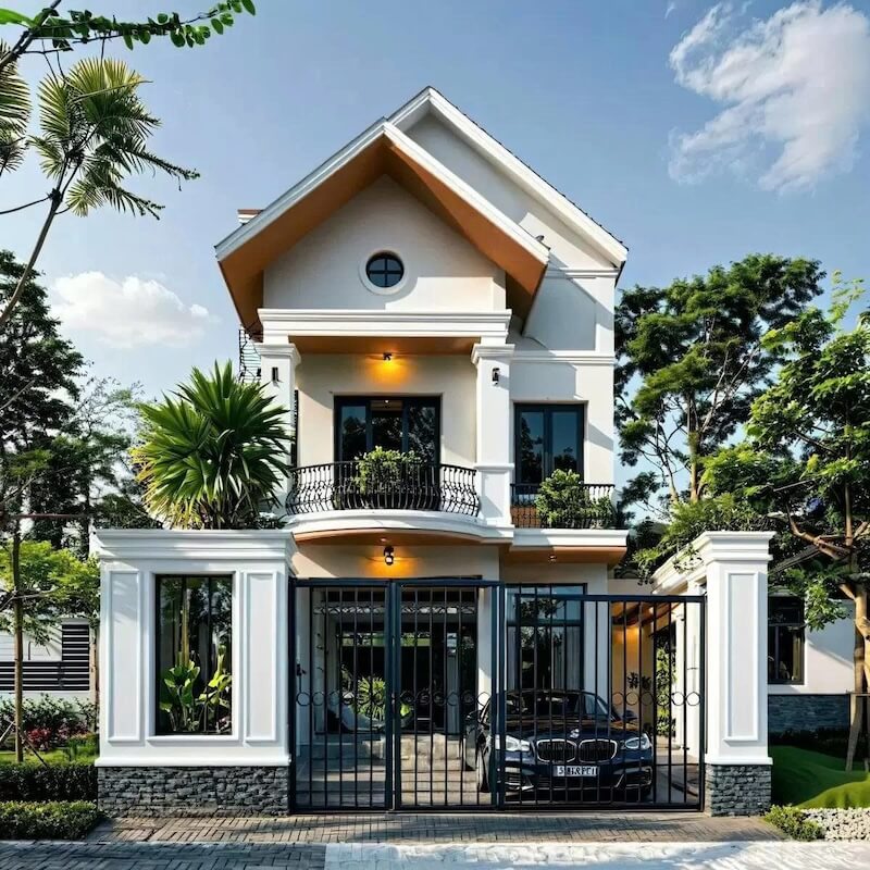 Mẫu nhà 2 tầng mái Thái hiện đại, thu hút