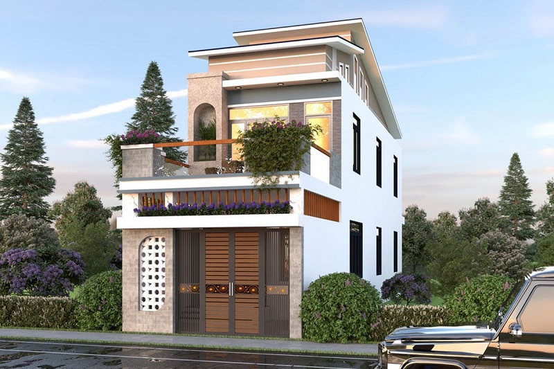 Mẫu nhà 2 tầng mái lệch hiện đại, đẹp