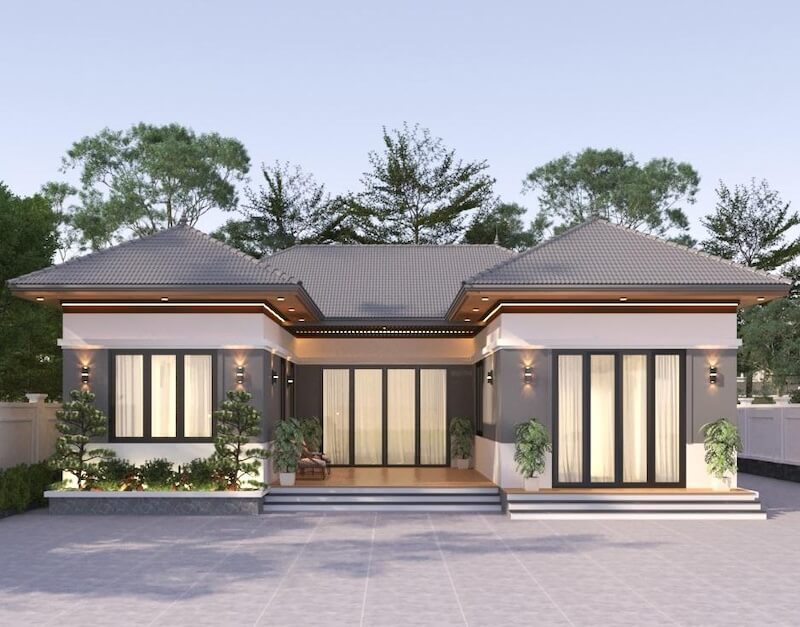 Mẫu nhà cấp 4 chữ U đẹp, sang trọng