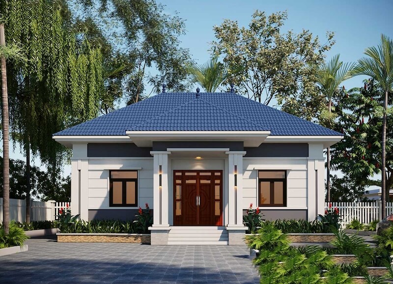 Mẫu nhà cấp 4 mái Nhật kết hợp khéo léo với sân vườn