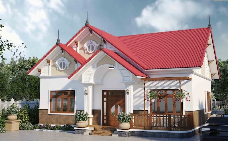 Mẫu nhà cấp 4 mái Thái đỏ mang đậm nét kiến trúc truyền thống