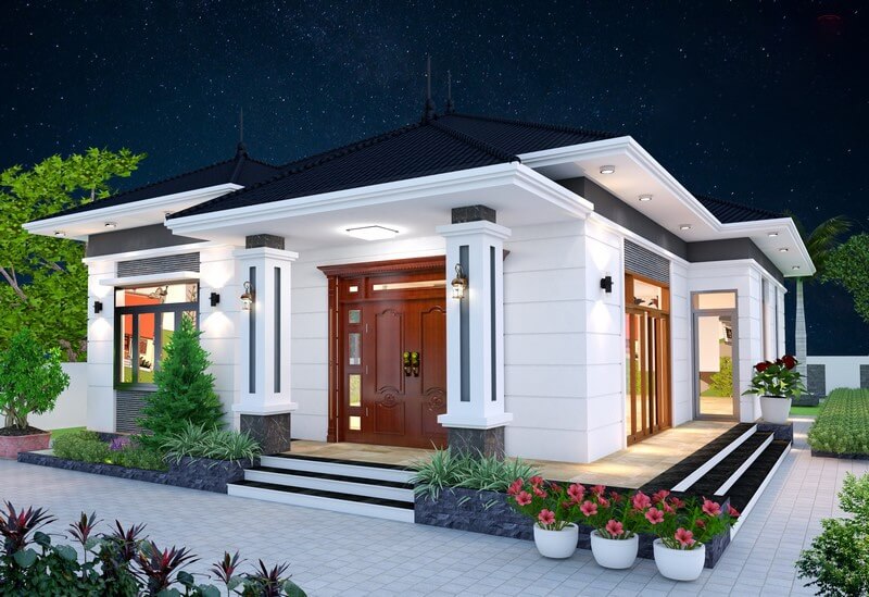 Mẫu nhà cấp 4 mái nhật nổi bật với tone màu trắng