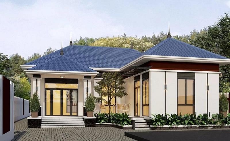 Mẫu nhà chữ L mái Nhật cuốn hút
