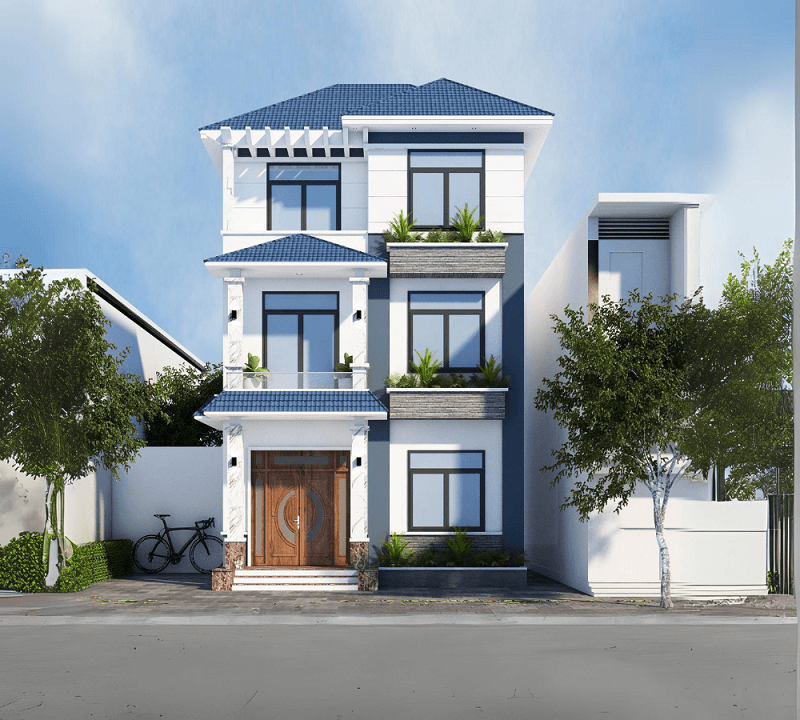 Mẫu nhà mái Nhật 3 tầng theo phong cách hiện đại