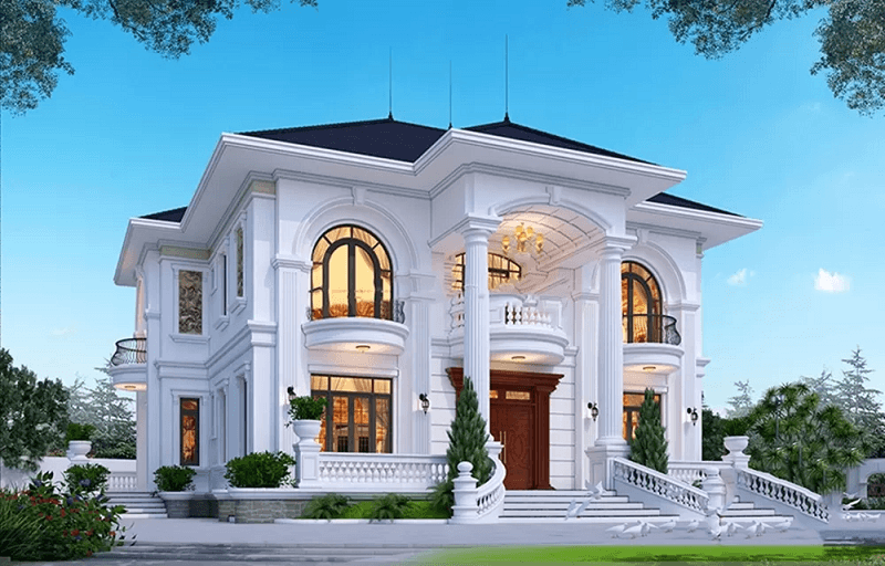 Mẫu nhà mái Nhật phong cách tân cổ điển sang trọng