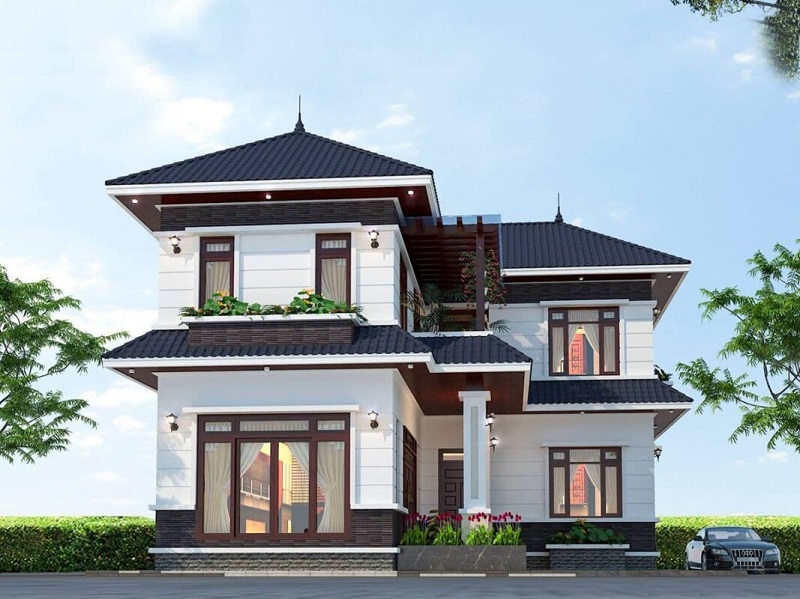 Mẫu nhà ở 2 tầng 3 phòng ngủ tối giản, thanh lịch