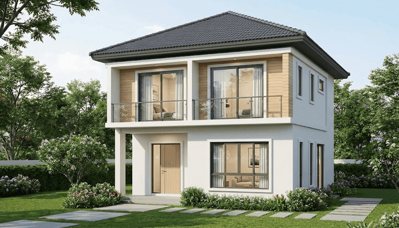 Mẫu nhà vuông 2 tầng mái Nhật