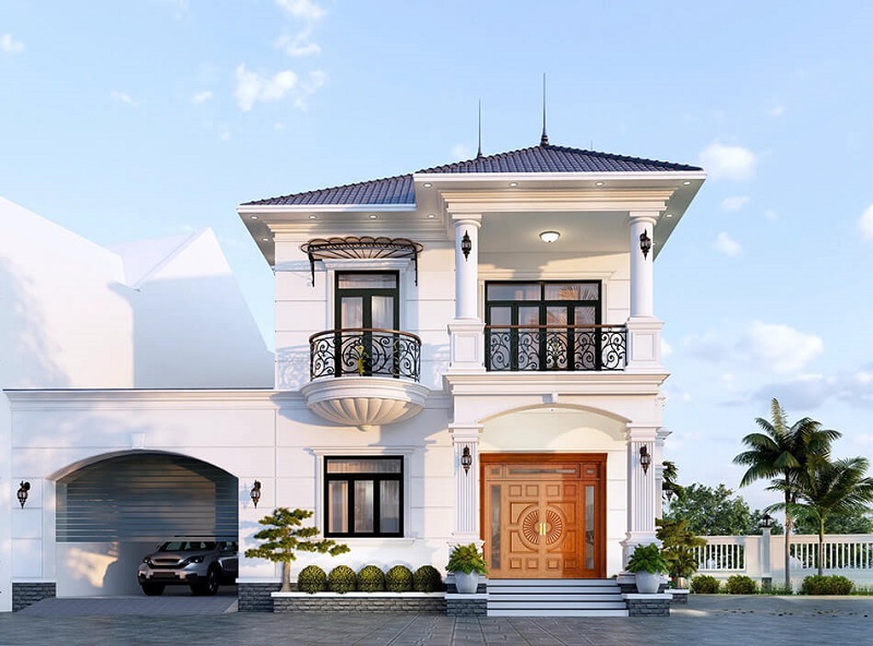 Mẫu thiết kế nhà 2 tầng hệ mái Nhật với 4 phòng ngủ