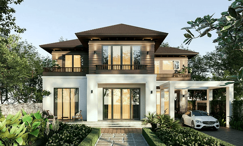 Mẫu thiết kế nhà 2 tầng theo phong cách Đông Dương
