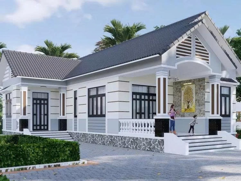 Nhà cấp 4 chữ L mái thái đẹp, thoáng mát