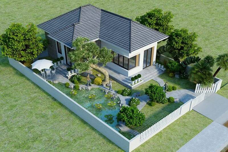 Nhà cấp 4 mái Thái với sân vườn đẹp, ấn tượng