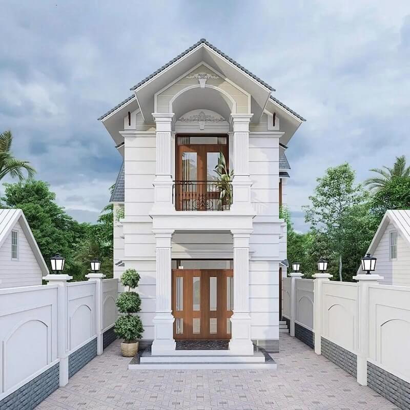 Phối cảnh nhà ống 2 tầng mái Thái tân cổ điển thanh lịch, sang trọng