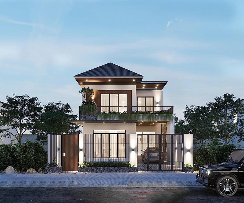 Thiết kế mẫu nhà 2 tầng có gara rộng rãi thoáng mát