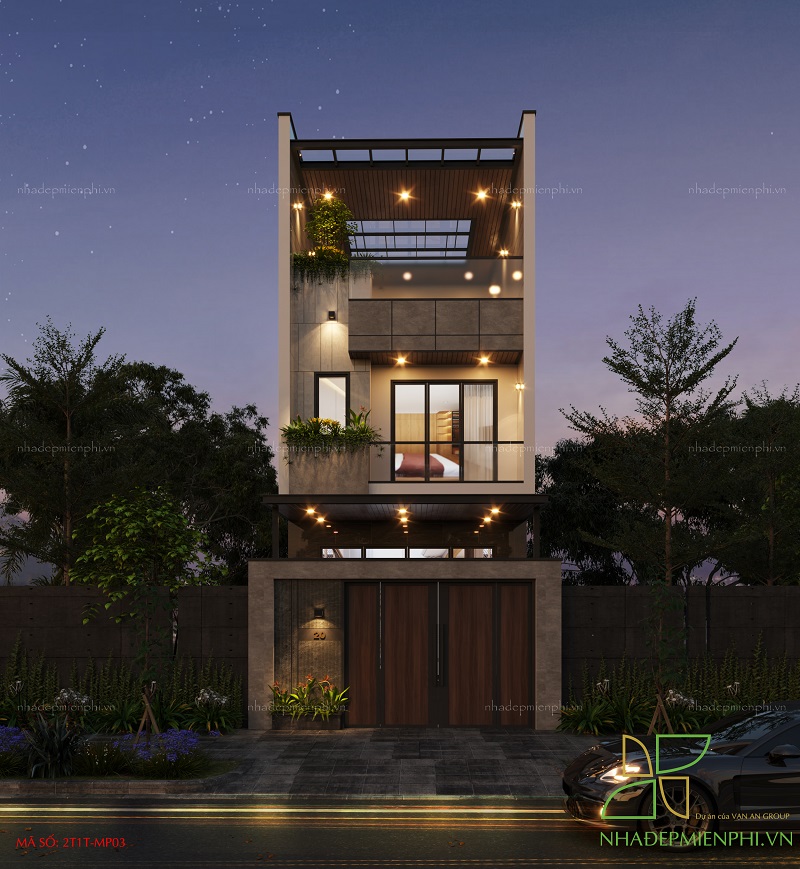 Thiết kế nhà 2 tầng mái bằng phong cách hiện đại tinh tế