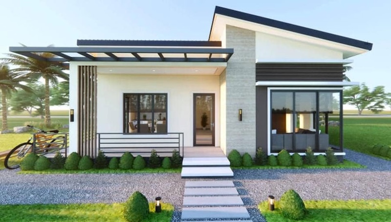 Thiết kế nhà cấp 4 mái lệch ấn tượng